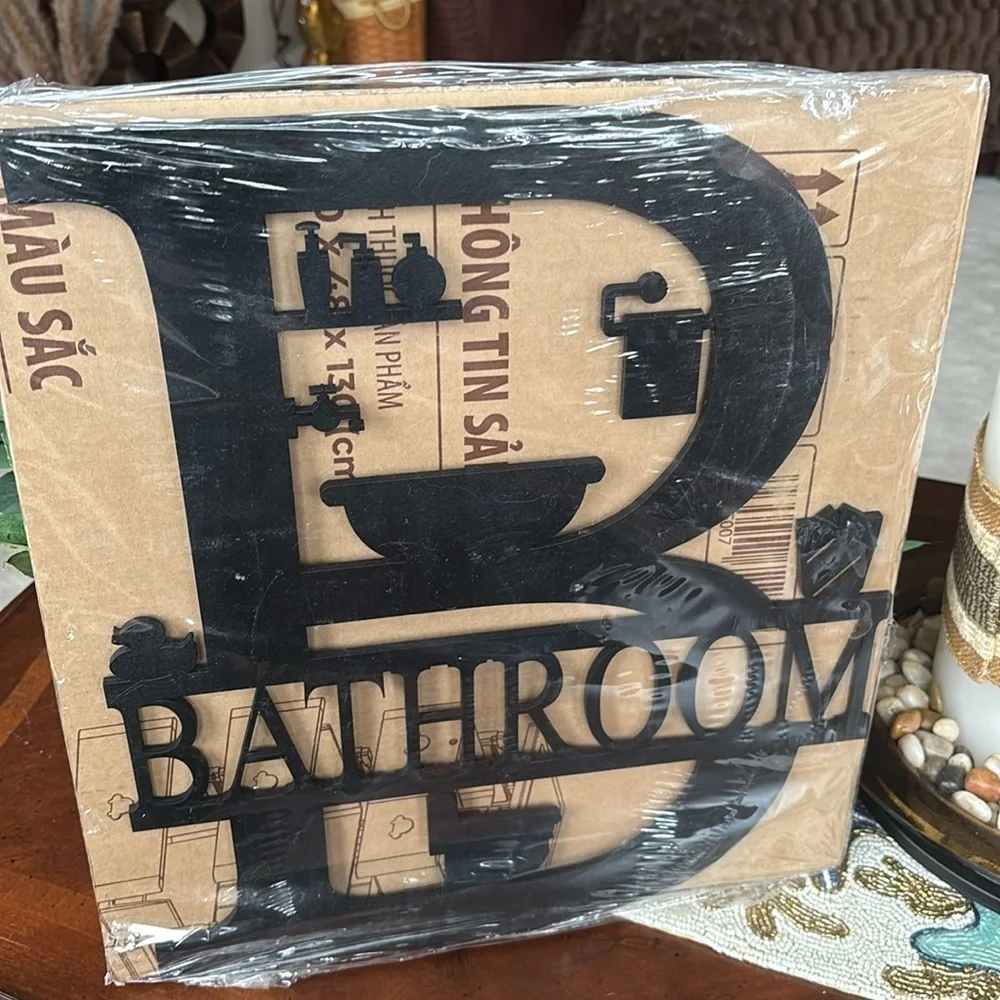 Brand New Wooden Bathroom Wall Art Black Farmhouse Bath Decor 15
